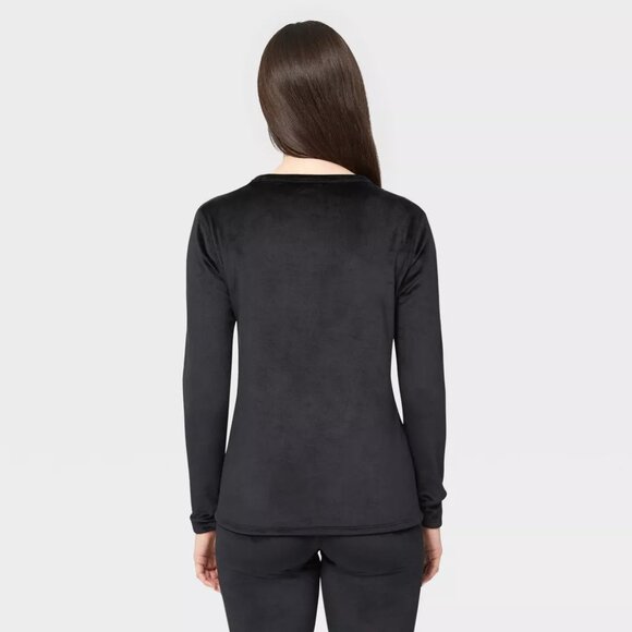 Wander by Hottotties Women's Velour Thermal Crewneck Sweatshirt - Black L - Picture 4 of 8